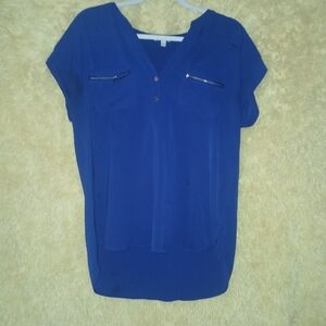 Lily White Royal Blue Blouse with Zipper Pockets
